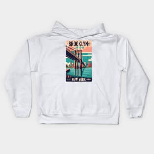 A Vintage Travel Art of the Brooklyn Bridge in New York - US Kids Hoodie